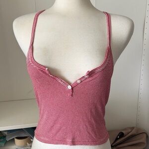 Brandy Melville Red and White Striped Ribbed Crop Tank